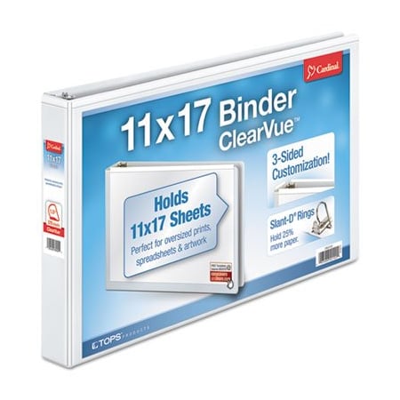 Cardinal Brands Cardinal, CLEARVUE SLANT-D RING BINDER, 3 RINGS, 1.5in CAPACITY, 11 X 17, WHITE 22122